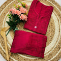 Lucknowi Chikankari Chanderi Kurti & Palazzo Set-Maroon Color