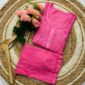 Lucknowi Chikankari Chanderi Kurti & Palazzo Set-Pink Color