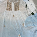 Sky Blue Premium Party Wear Lucknow Chikankari Kurta Set with Teeki Fardi & Mukesh Work