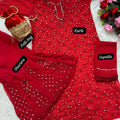 Red Chikankari Elegance Ombré Mirror Booti Jaal Set - Potli , Kurti, Sharara ,Dupatta & Inner