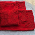 Red Elegant Viscose Lucknow Chikankari Handwork Ensemble (New)