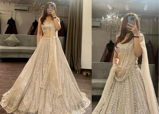 Luxe White Net Lehenga - Custom-Made for Sangeet & Mehendi - Inayakhan Shop