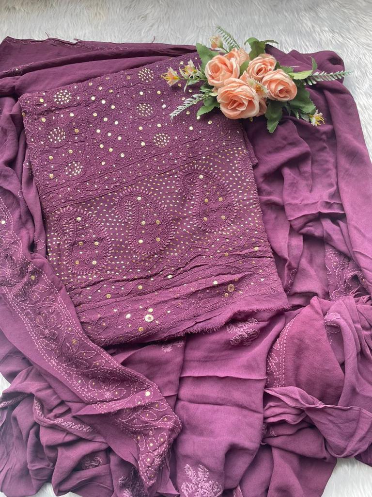 Magenta Purple Chikankari Unstitch Suits - Royal Collection - Inayakhan Shop 