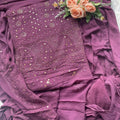 Magenta Purple Chikankari Unstitch Suits - Royal Collection