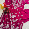 Majenta 🌼 Lucknawi Chikankari Heavy Work Rayon Ensemble 🌼