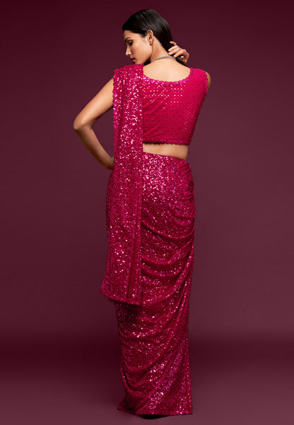 Majenta Heavy Sequins Work Bridesmaid Saree with Blouse