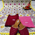 Maroon and Pink Ensemble 4 Pc With Jutti , Chikankari Kurti Pallazo and Elegant Mirror work Dupatta