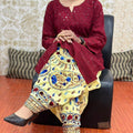 Maroon & Yellow Elegant Phulkari Patiala Salwar & Chikankari Kameez Set