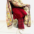 Maroon Cambric Cotton Chikankari Kurti with Silk Phulkari Pom Pom Dupatta