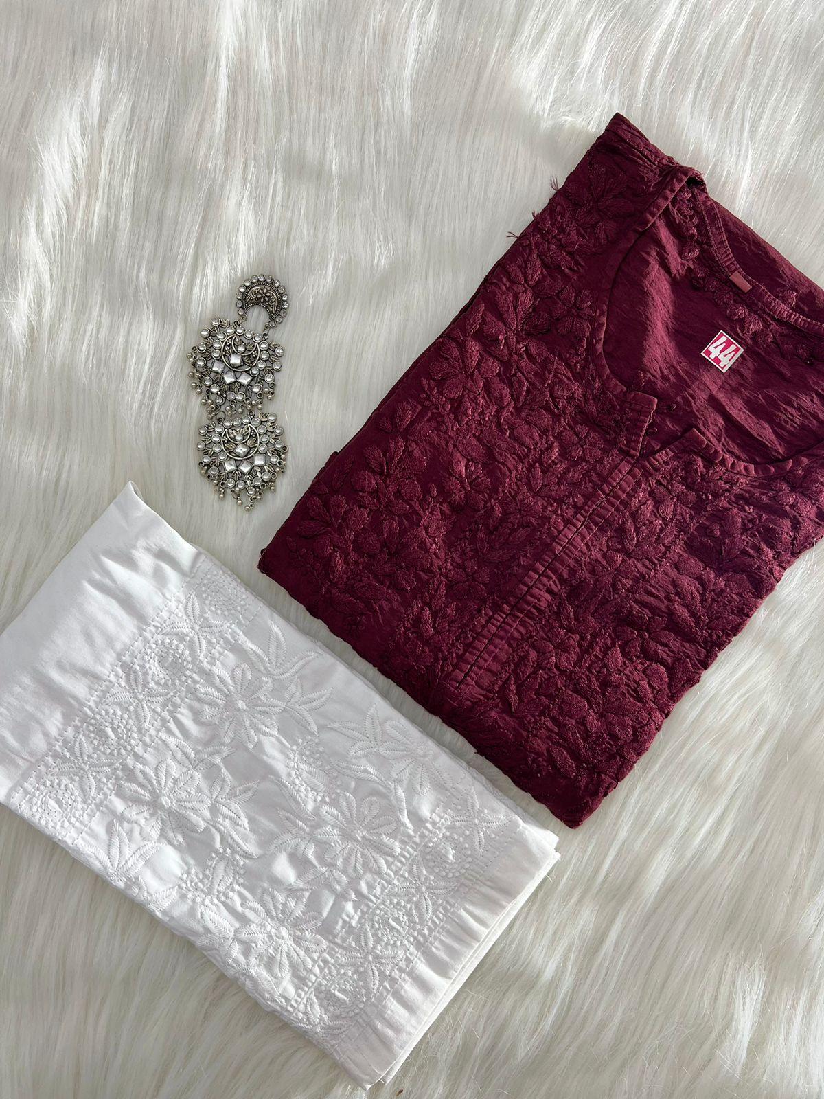 Maroon Celestial Charm Chikankari Set - Inayakhan Shop 