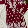 Maroon Chic Chikankari Rayon Kurti and Palazzo Set