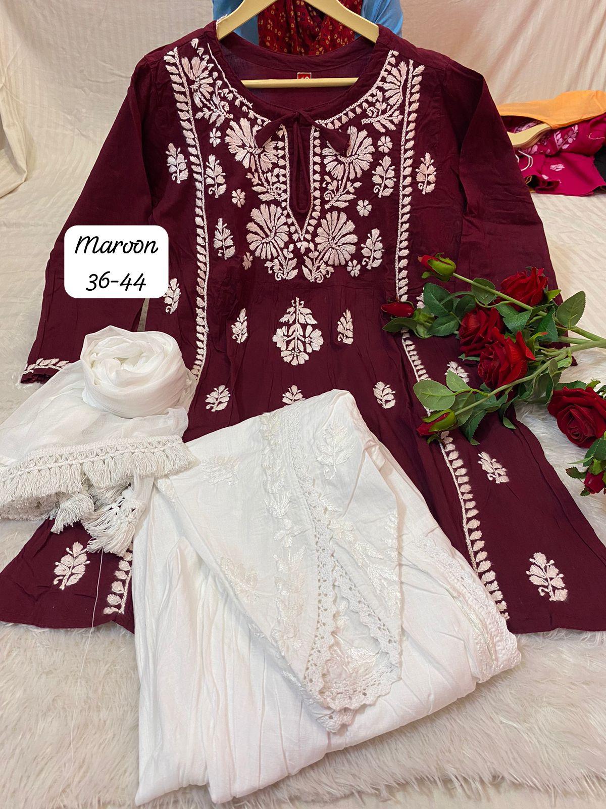 Maroon Chic Chikankari Tulip Trio Combo - Inayakhan Shop 