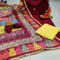 Maroon Chikankari Kurta and Yellow Pallazo With Jutti and Beautiful Multicolor Pakistani Mirror Dupatta