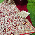 Maroon Chikankari Sequence Work Ready-to-Wear 3-Piece Set: Kurti, Plazo, Phulkari Pom Pom Dupatta