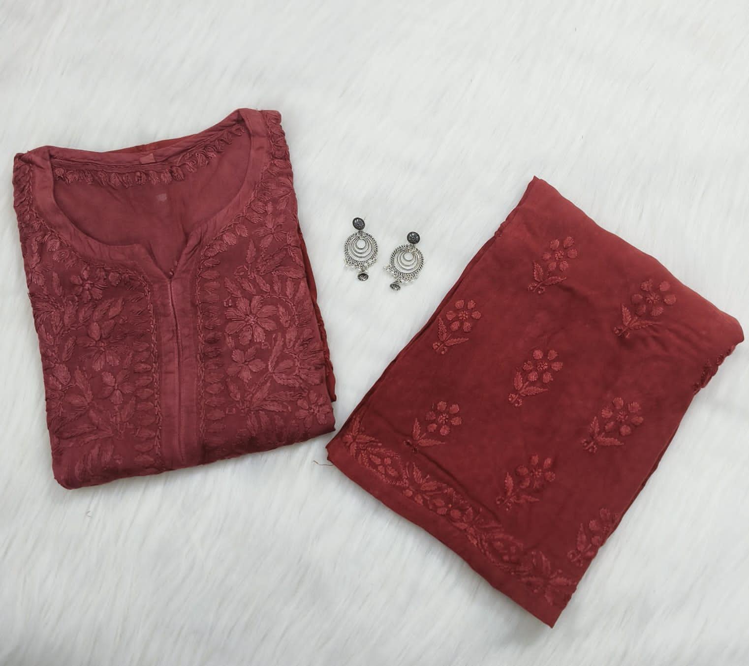 Maroon Elegance Unveiled Modal Chikankari Ensemble - Inayakhan Shop 