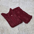 Maroon Elegant Viscose Daman Designer 3D Chikankari Long Kurti
