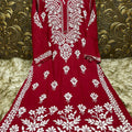 Maroon Exquisite Lucknowi Chikankari Modal Kurti with White Rayon Palazzo