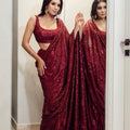 Maroon Georgette Sequin Work Saree with Banglori Silk Blouse