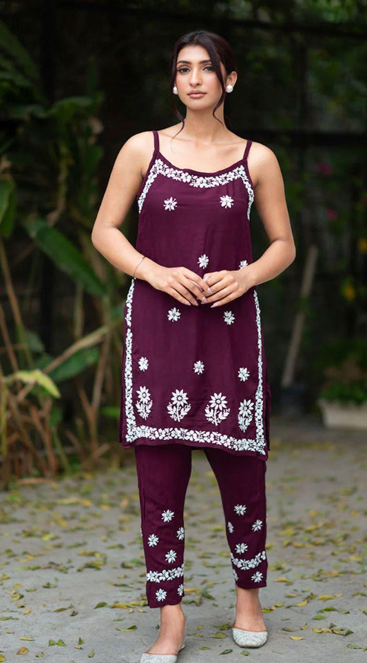 Maroon LuxeVerve Modal Sleeveless Set - Inayakhan Shop 