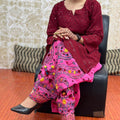 Maroon Pink Elegant Phulkari Patiala Salwar & Chikankari Kameez Set