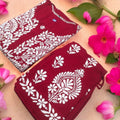 Maroon Premium Heavy Work Lucknow Chikankari Modal Kurti Palazzo Set for Summer