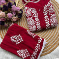 Maroon Premium Rayon Lucknow Chikankari Kurti and Pallazo Set