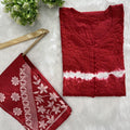 Maroon Tie n Dye Chikankari Cotton Set with Stretchable Lycra Machine Pant
