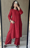 Maroon Lucknow Chikankari Rayon Kurta Palazzo Co-ord Set with Tone-to-Tone Hand Embroidery