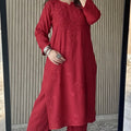 Maroon Lucknow Chikankari Rayon Kurta Palazzo Co-ord Set with Tone-to-Tone Hand Embroidery