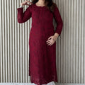 Maroon Lucknowi Chikankari Rose Viscose Georgette Kurta Set