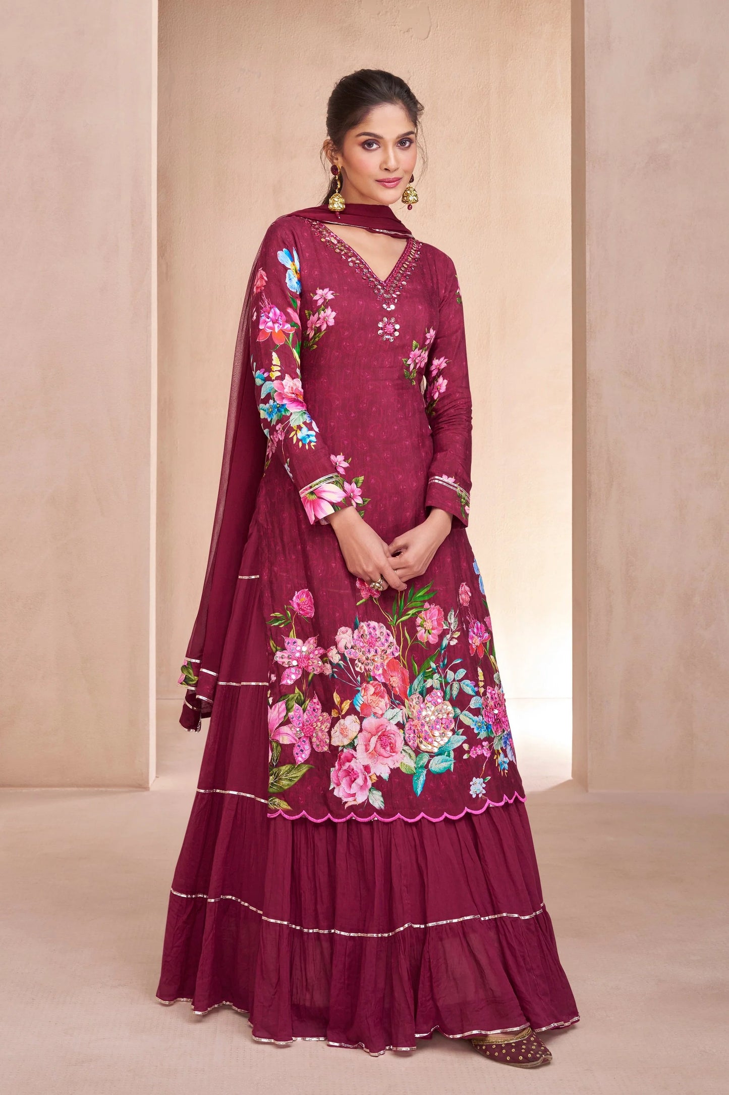 Maroon Elegant Party Wear Muslin Lehenga Suit with Dupatta