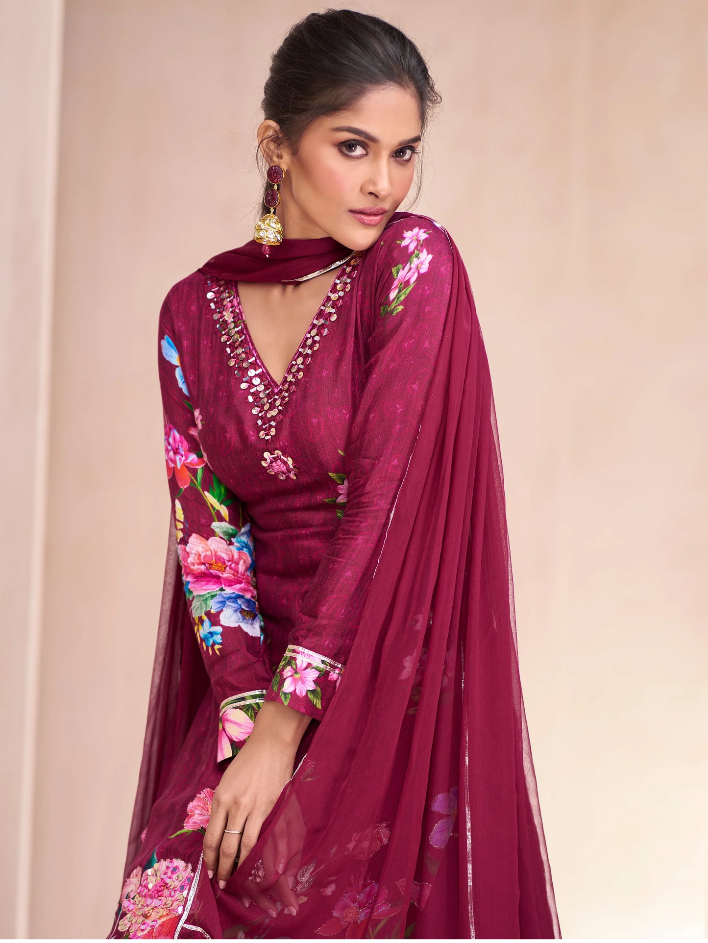 Maroon Elegant Party Wear Muslin Lehenga Suit with Dupatta