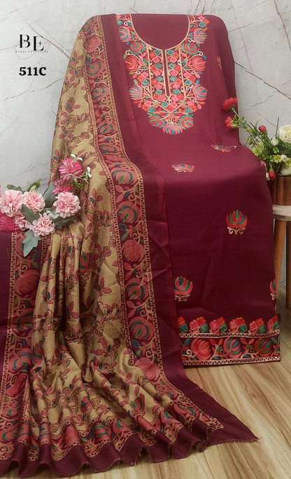 Maroon Premium Kashmiri Work Pashmina Silk Suits (New)