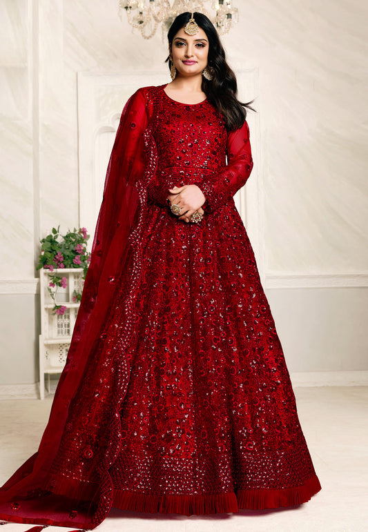 Red Premium Long Anarkali Suit with Dupatta – Special Occasion & Eid Wear