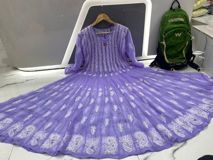 Mauve 56" Kali Chikankari Anarkali with Inner - Inayakhan Shop 