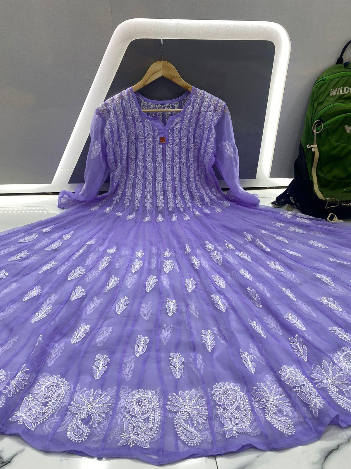 Mauve 56" Kali Chikankari Anarkali with Inner - Inayakhan Shop 