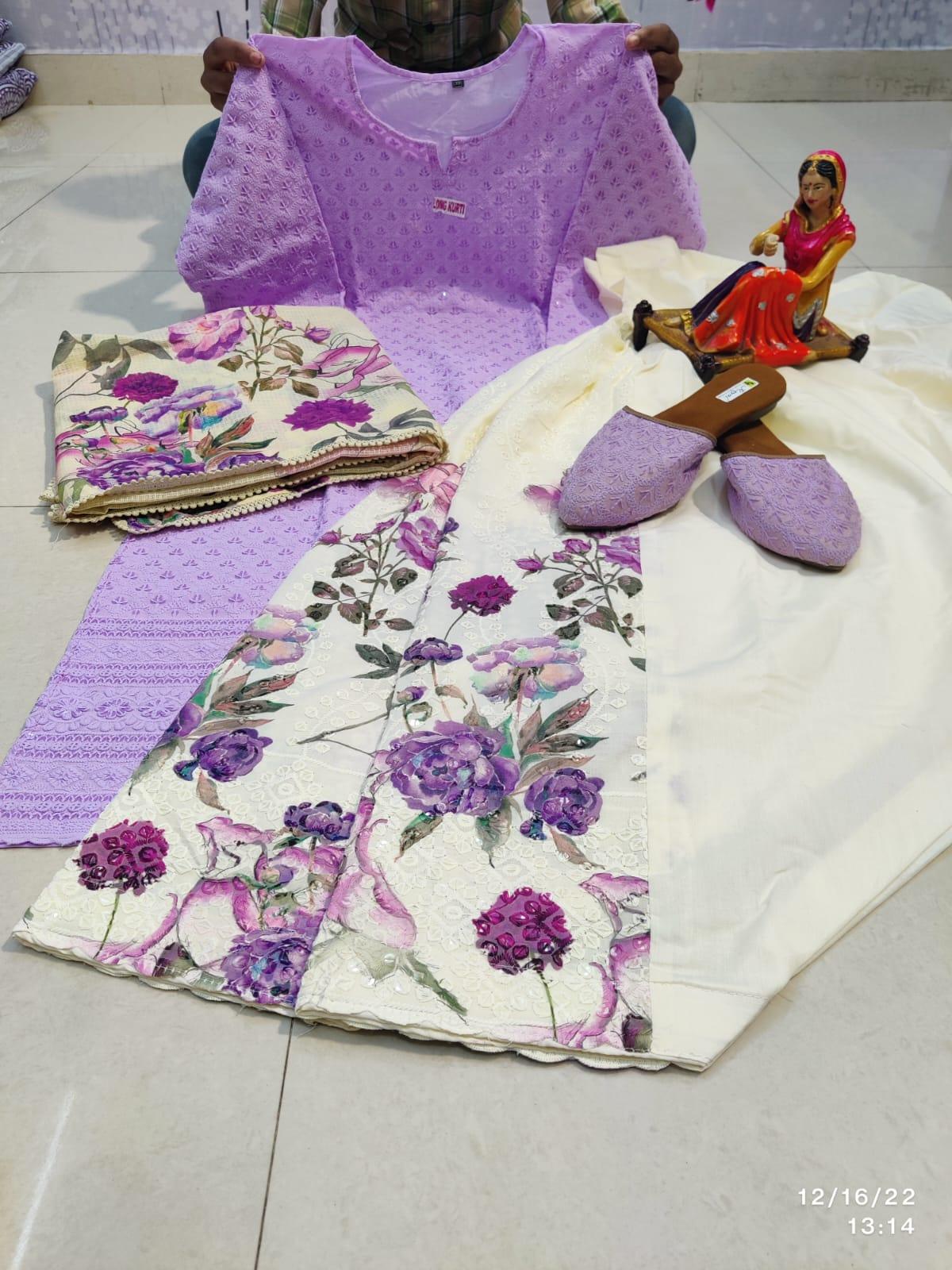 Mauve Chikankari Ensemble 4 Pc Set with Jutti - Inayakhan Shop 