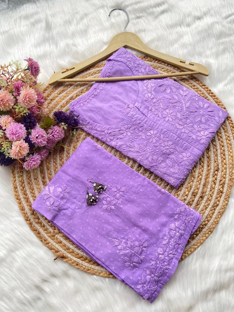 Mauve Dobby Cotton Bliss: Long Kurti and Pallazo Coord Set ❤️ - Inayakhan Shop 