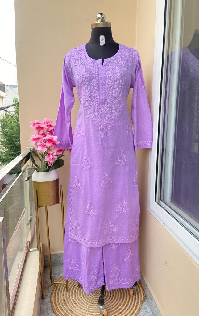 Mauve Dobby Cotton Bliss: Long Kurti and Pallazo Coord Set ❤️ - Inayakhan Shop 