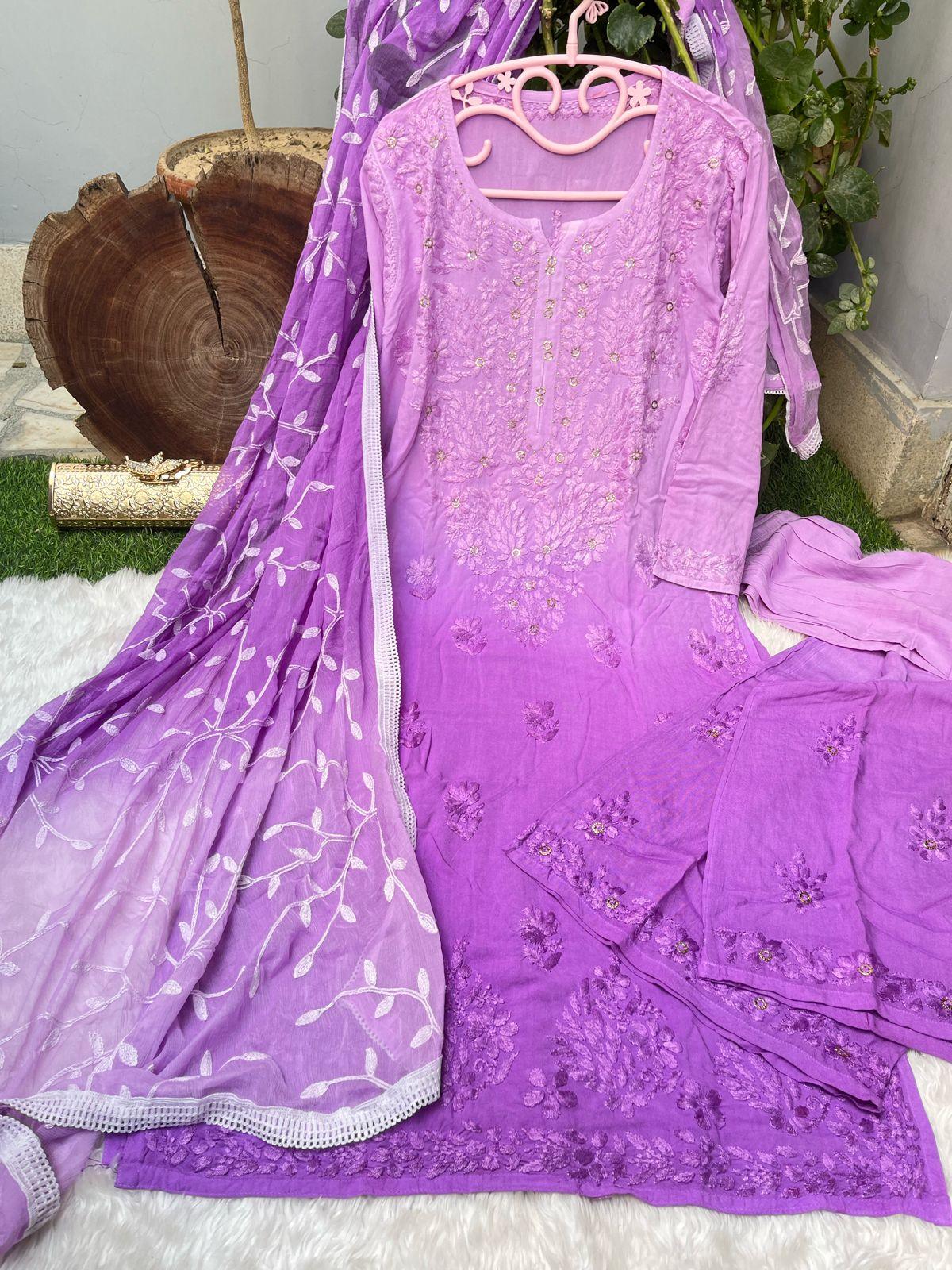 Mauve Elegance in Chikankari Cotton Ensemble - Inayakhan Shop 