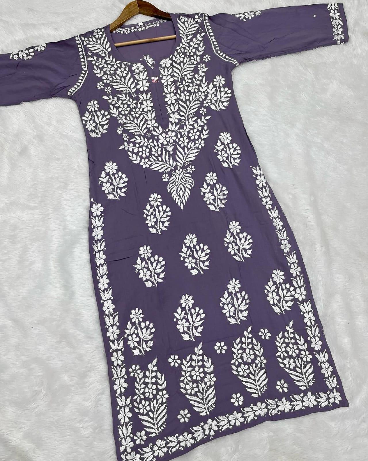 Mauve Heavy Chikankari Handwork Modal Kurti , Pair it With Jeans - Inayakhan Shop 