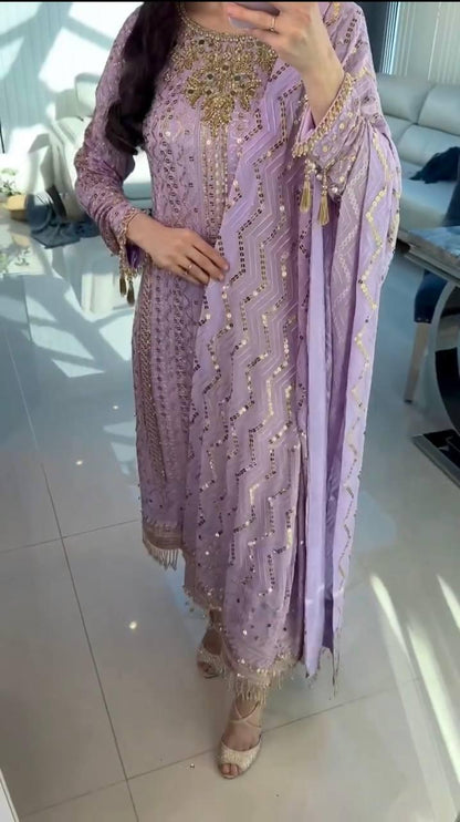 Mauve Magic Premium Designer Pakistani Style Ready-to-Wear Set - Inayakhan Shop 