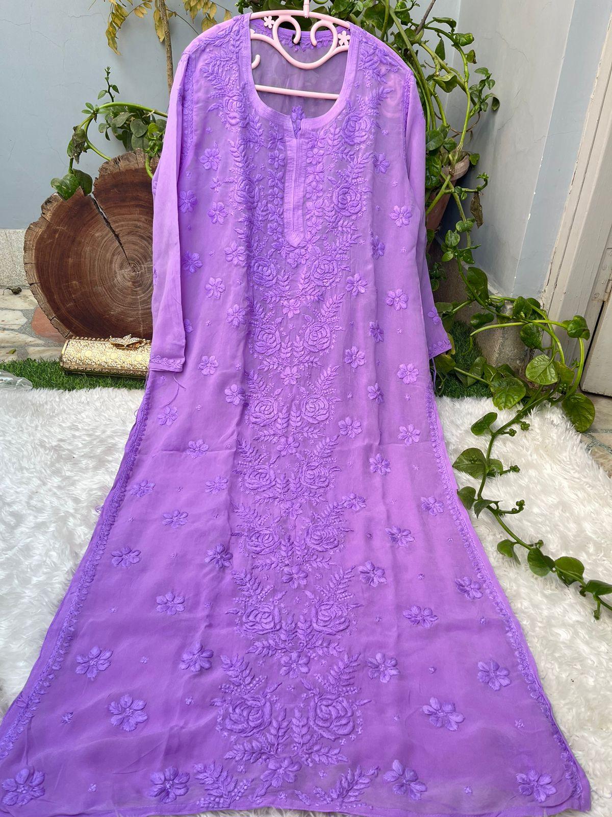 Mauve Rose Garden: 3D Viscose Embroidered Kurti - Inayakhan Shop 