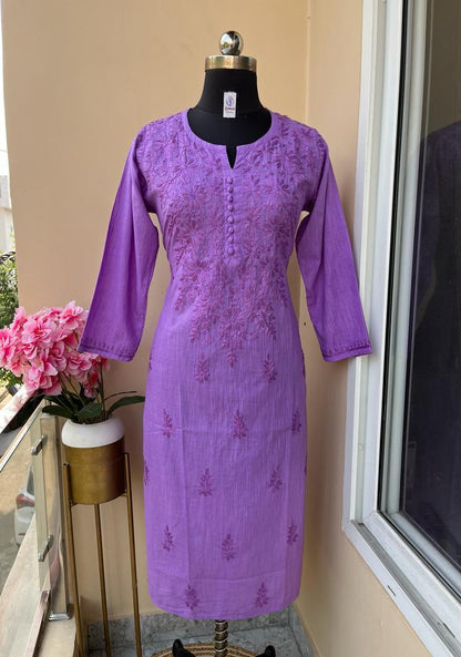 Mauve Verdant Vogue Chikankari Long Kurti and Pant Ensemble - Inayakhan Shop 