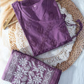 Lavendar Handcrafted Mul Cotton Angrakha Chikankari Kurta Set