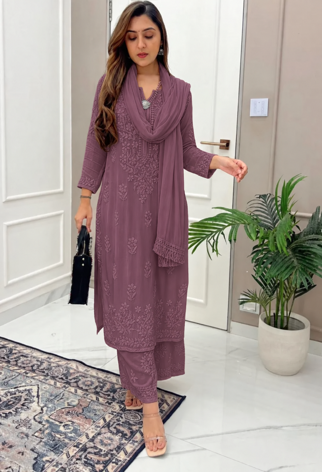 Mauve Plum Ethereal Dyeable Chikankari Kurta Set (NEW)