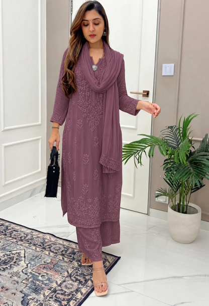 Mauve Plum Ethereal Dyeable Chikankari Kurta Set (NEW)