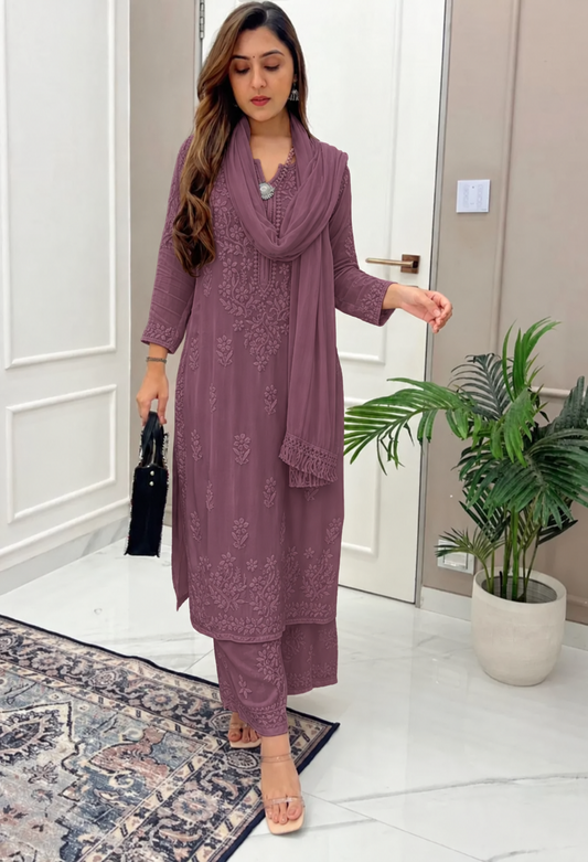 Mauve Plum Ethereal Dyeable Chikankari Kurta Set (NEW)