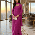 Majenta Pink Ethereal Viscose Chikankari & Mukaish Work Ensemble (Latest)