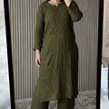 Mehendi Green Plus Size Lucknow Chikankari Modal Kurti with Palazzo Set